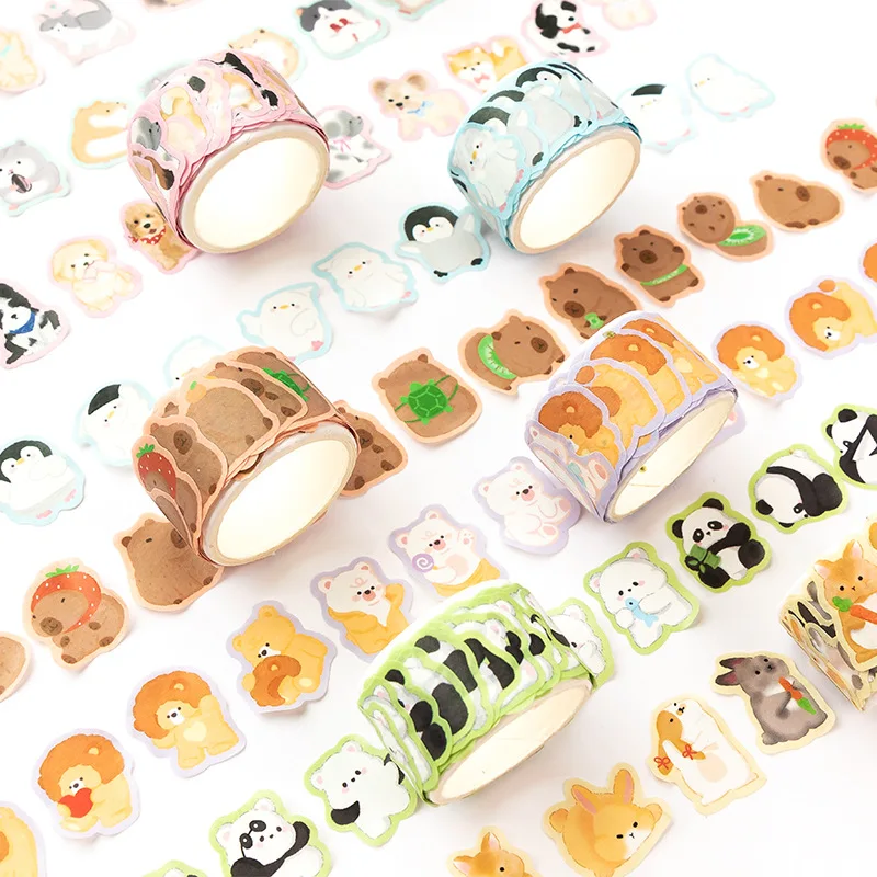 Pre-Cut Animals Washi Tape Set Cute Kawaii Cat Rabbit Panda Dog Penguin Decorative Masking Label Stickers For Arts DIY Crafts