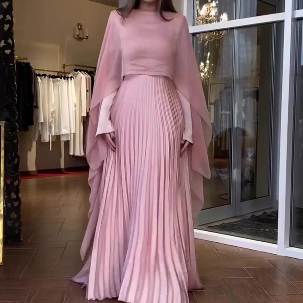 Dresses Women Long Dress Round Neck Full Sleeve Pleated Casual Loose Regular Tight High Waist Splice A Line Vestidos 2024