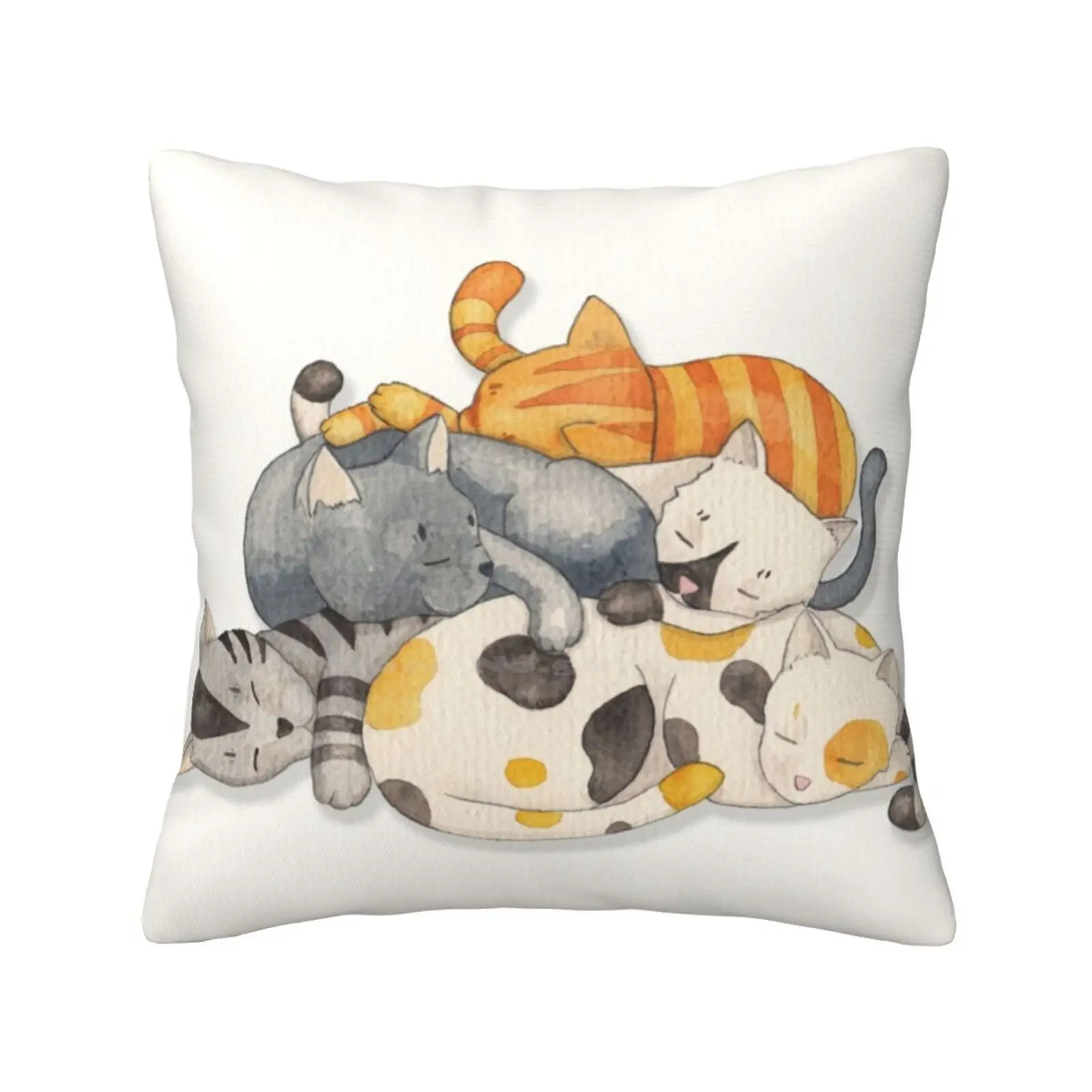 Cat Nap ( Siesta Time ) Funny Cute Decor Square Pillowcase Cats Catlover Sleep Siesta Catnap Orange Grey White Dots Spots