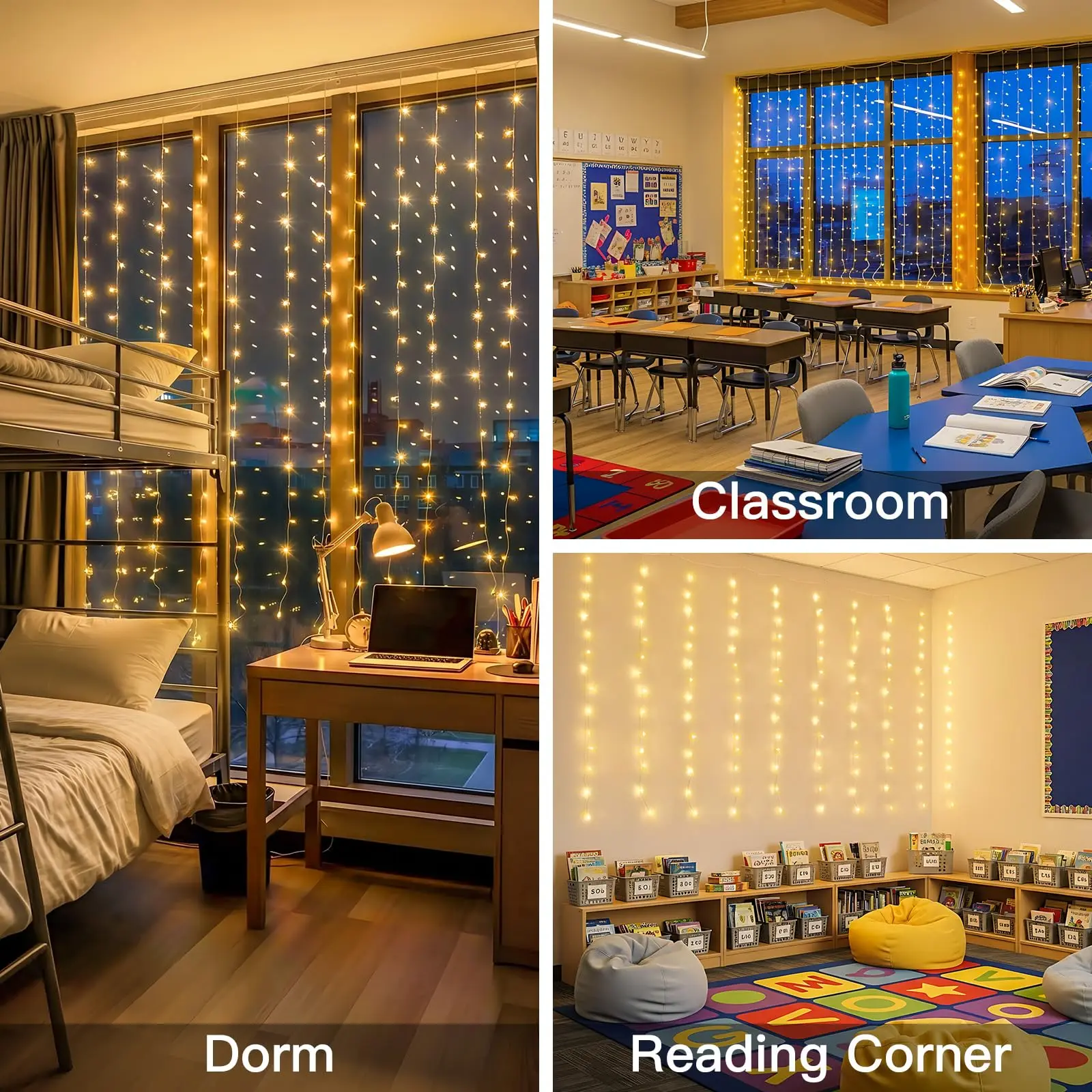 1PC  3M*3M  8 Lighting Modes Fairy Copper Light With Remote Colorful Window Curtain String Lights, USB Powered Waterproof For New Year Christmas Bedroom Party, Wedding Home Garden Wall Decorations view 4