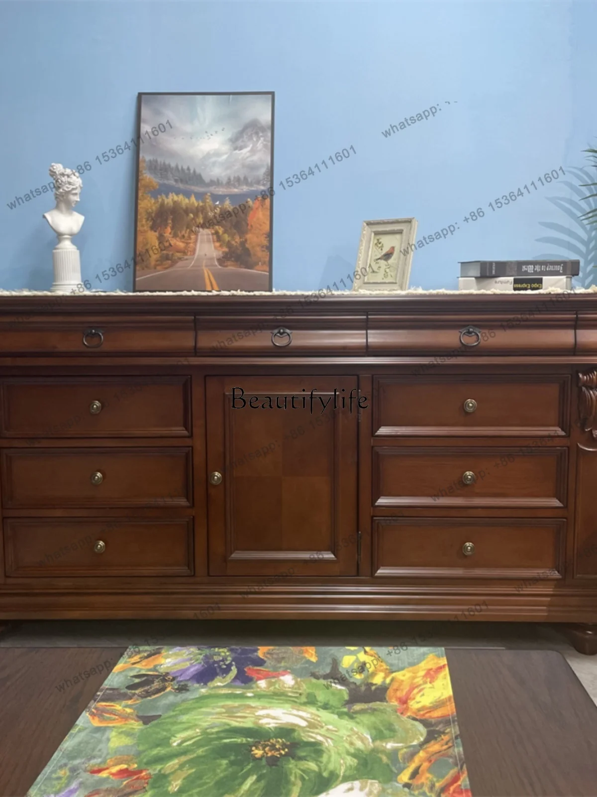 X4 Classic American retro porch cabinet living room dining side large capacity locker nine buckets