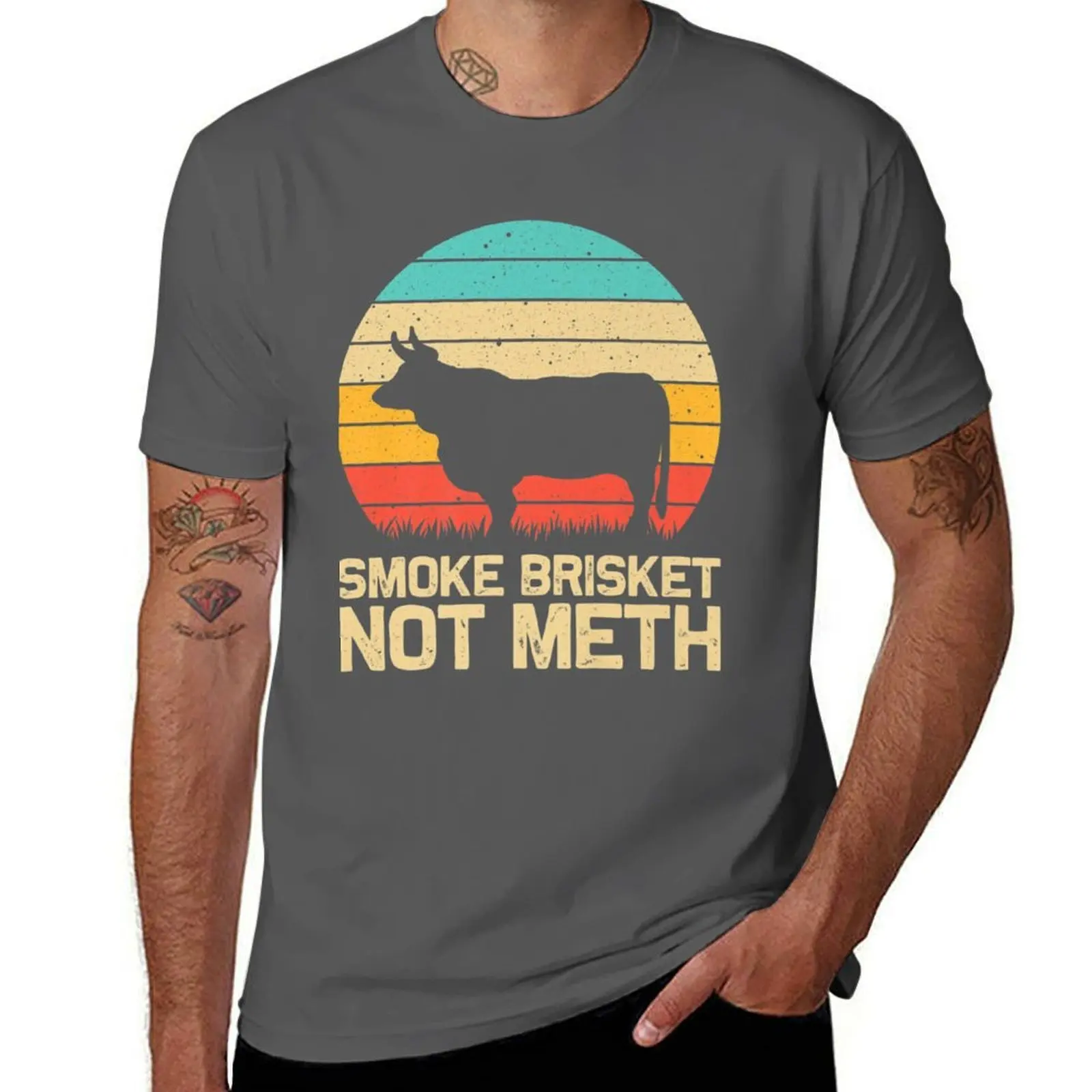

Grilling Cool BBQ Brisket Smoke Not Barbecue Meth Funny T-Shirt Work Wear Simple Tee Shirt