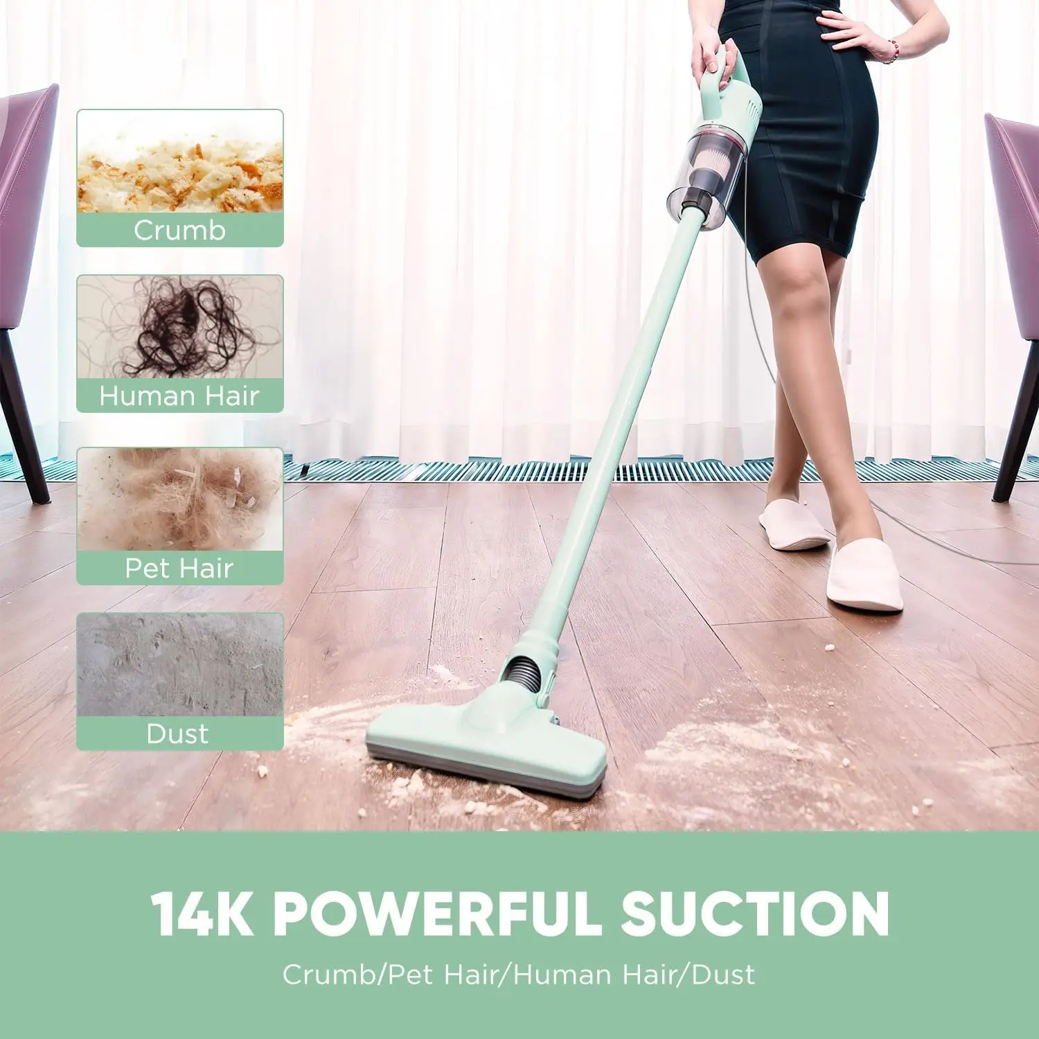 KEROMEE Stick Vacuum Cleaner,Corded Handheld Vacuum Cleaner Mini Electric Broom for Pet Hair Hardwood Floor Cat Litter,13ft-Cord