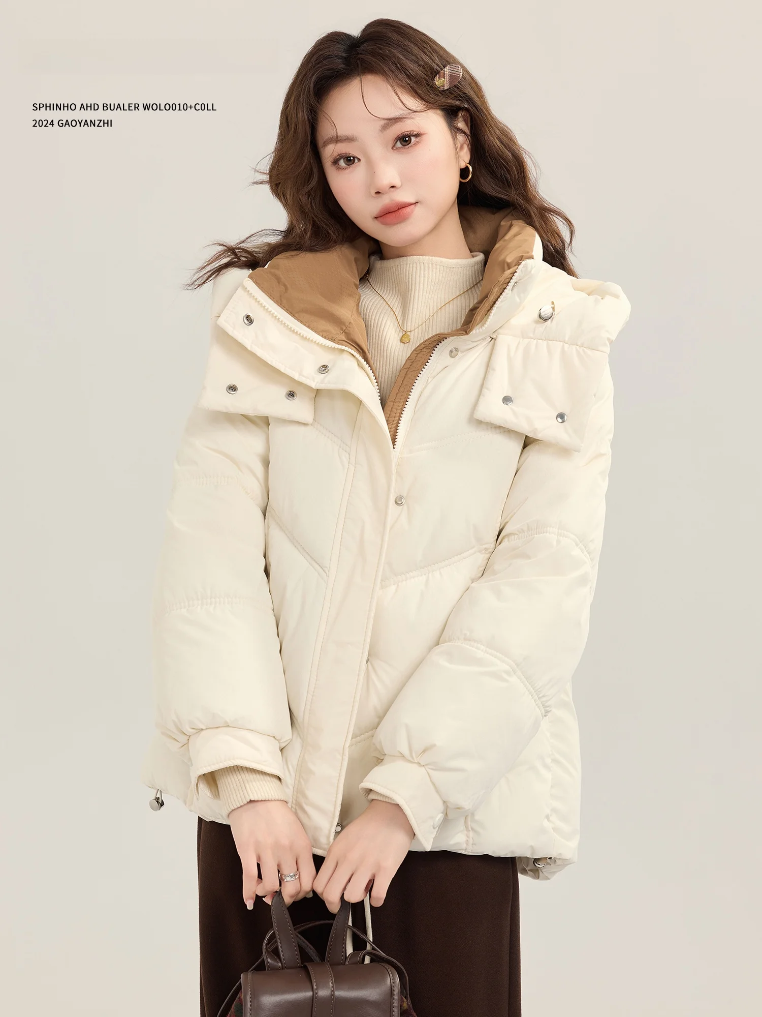 

Gao Yanzi зимнее хлопковое женское пальто с капюшоном и воротником-стойкой, верхняя одежда с хлебом, обычная све Long Sve для поездок на работу