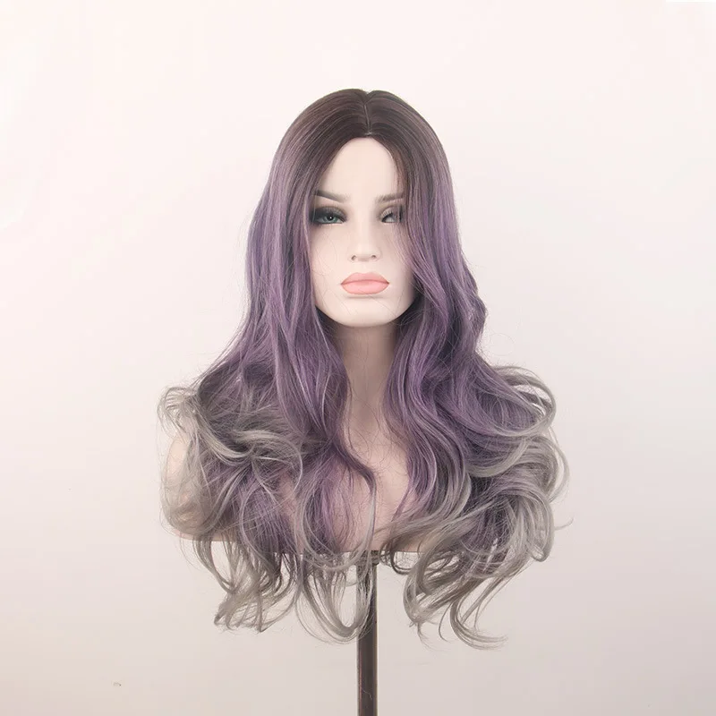 

Matte high-temperature silk gradient split dyeing women's long curly wig large wave full head set