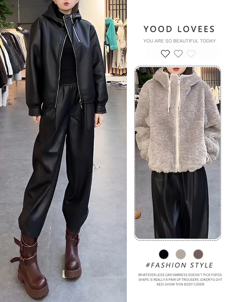 

Simple Design Double-Sided Wear Short Hooded Fur Jacket Women's Autumn Winter New Style Popular Top Loose Fit Color Zipper
