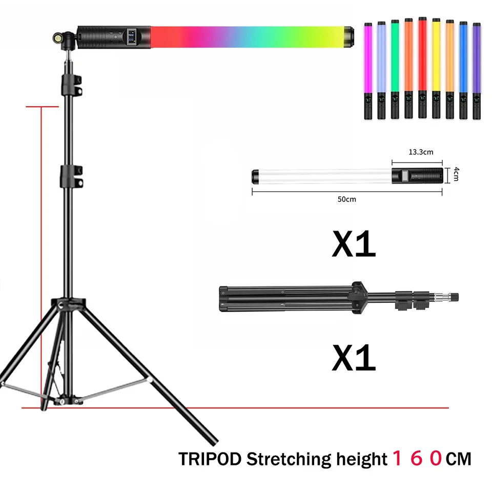 Rgb Light Stick Staf Met Statief Tripod Party Kleurrijke Led Lamp Vul Licht Handheld Flits Speedlight Fotografie Verlichting Video - afbeelding 1