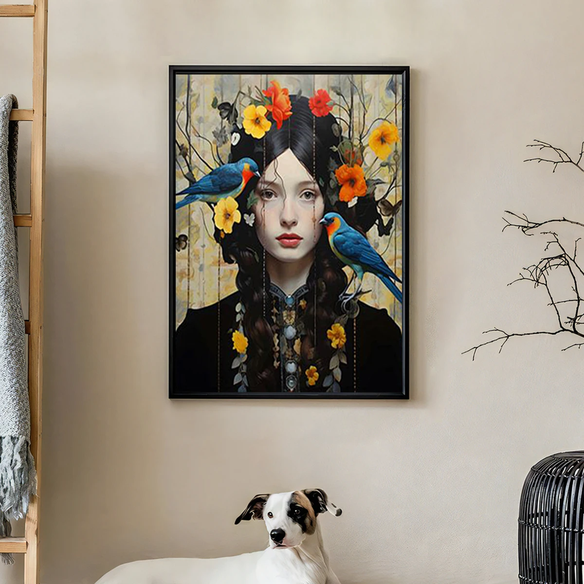 Retro Style Elegant Goddess Canvas Printing Flower Women Portrait Wall Art Poster for Bedroom & Living Room Decoration Cuadros