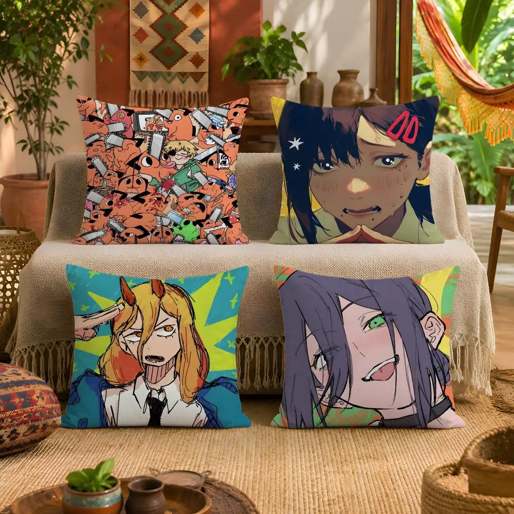 Anime C-Chainsaw M-Man Cushion Cover 1pc Square Plush Pillow Cover Soft Fuzzy Removable Washable Sofa Bed Bedroom Decor