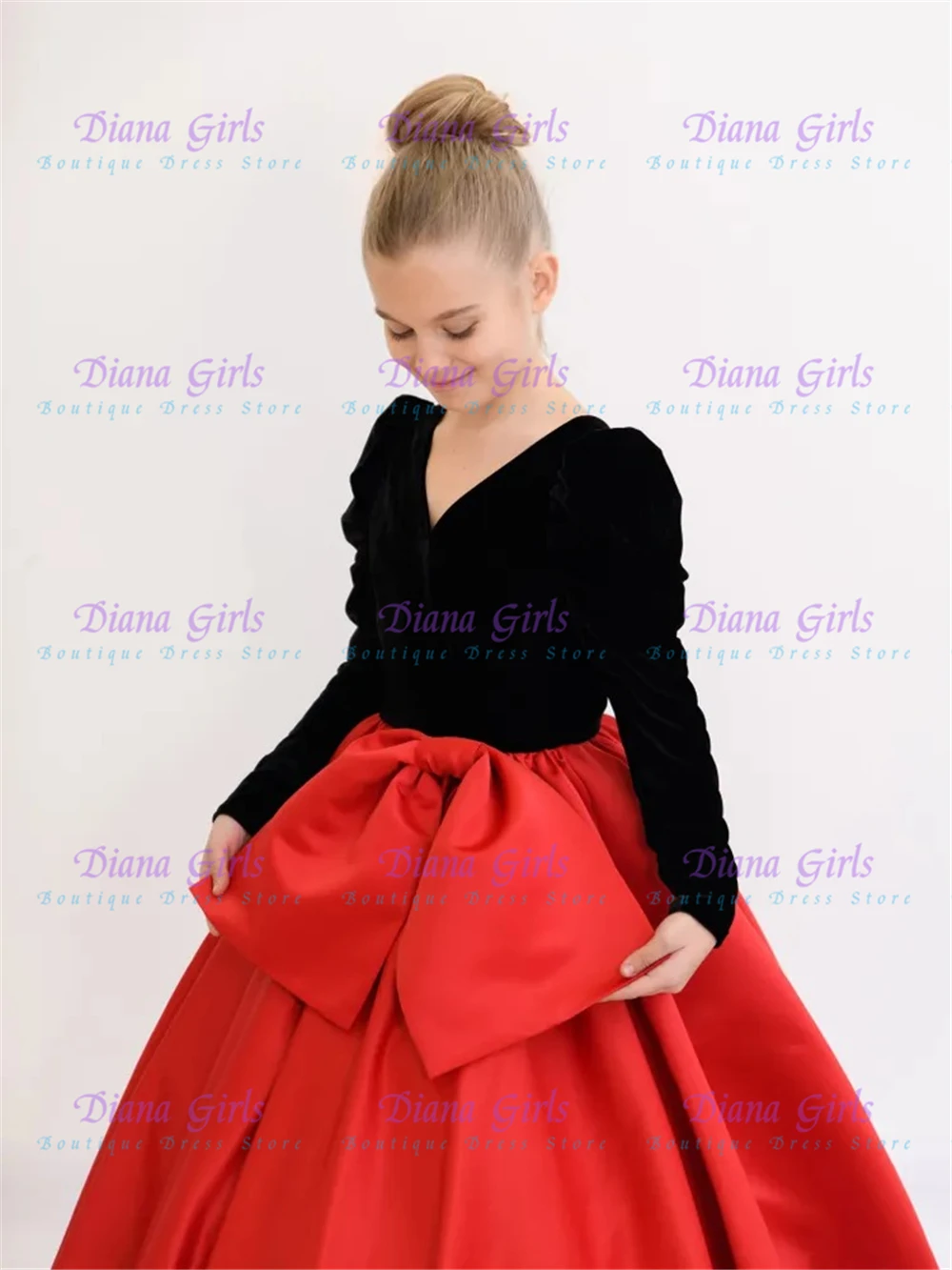 

Качественное великолепное платье с цветочным узором для девочек, красное или зеленое атласное пышное трапециевидное платье для детей, вечерние бальные платья на день рождения, Рождественскую вечеринку