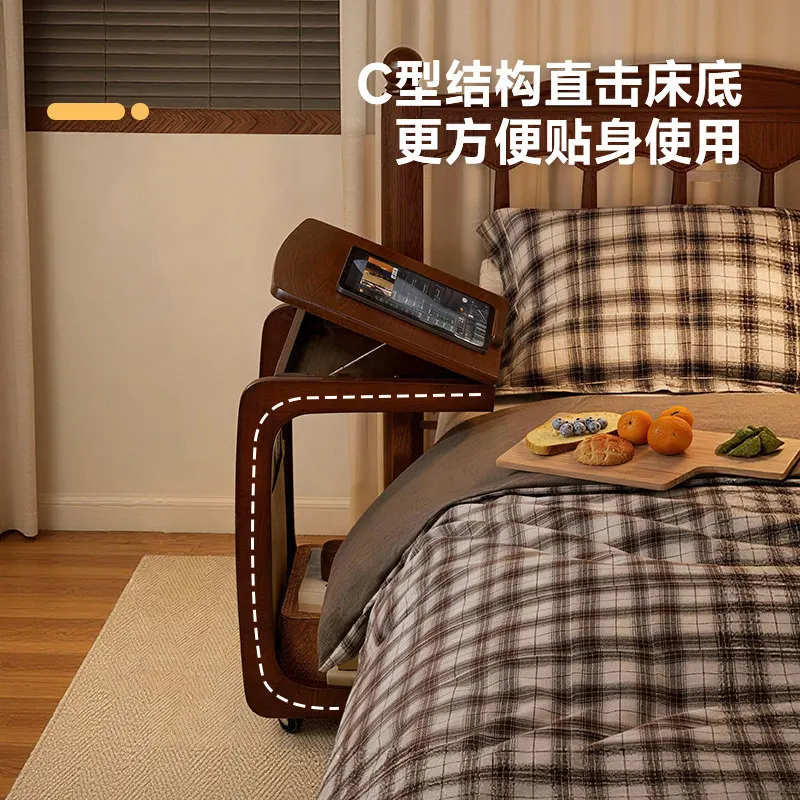 Solid wood can be flipped and moved, family sofa with wheel, bedside table storage small table
