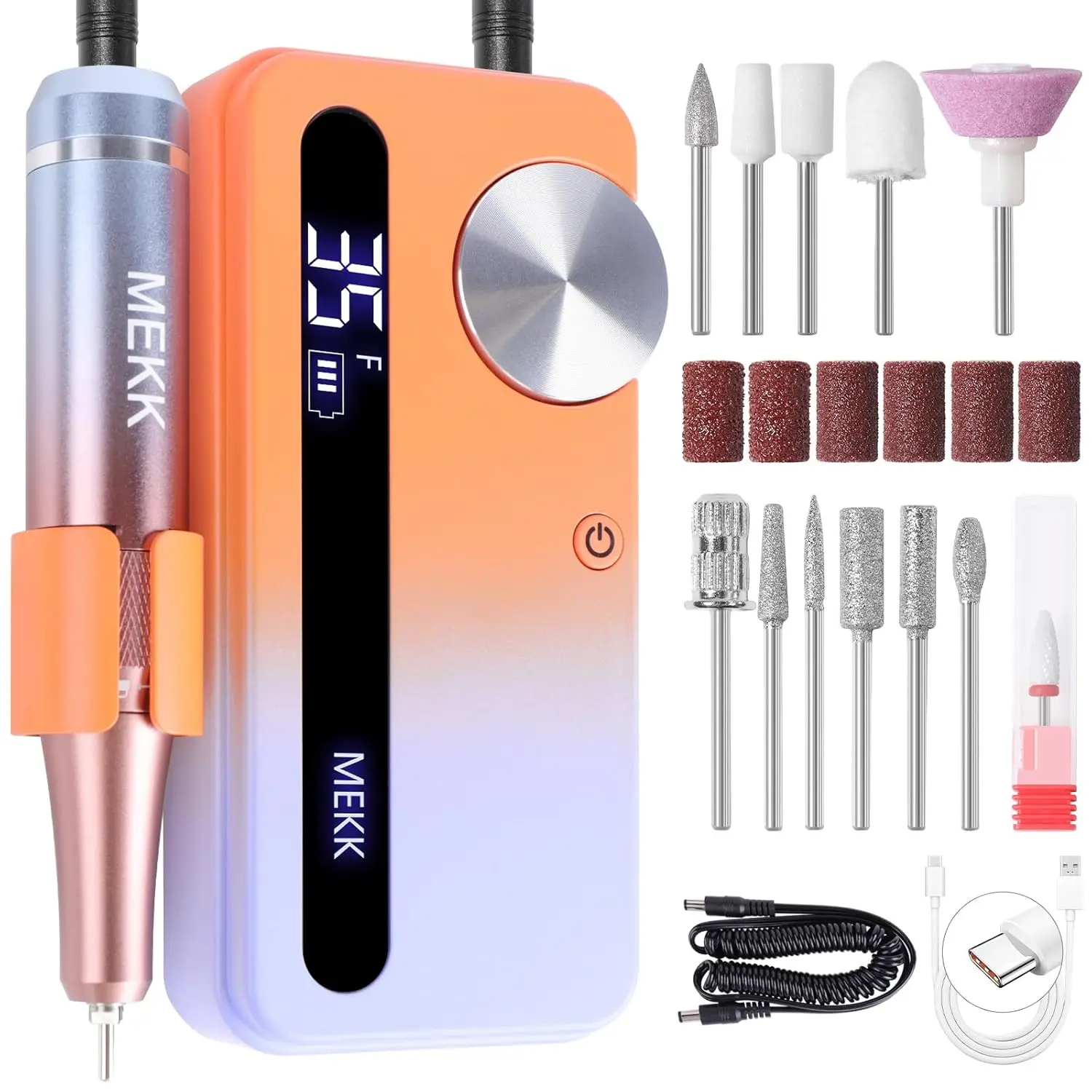 

35000RPM Cordless Nail Drill with 12 Bits, LCD Display, 6-8H Battery, USB-C, Quiet & Lightweight for Home & Salon