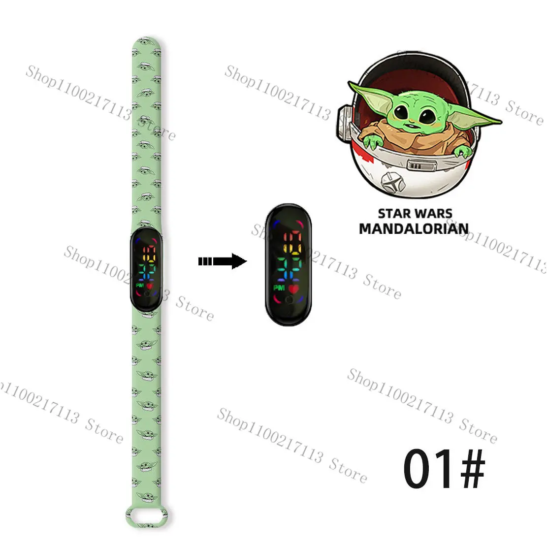 Disney Kinderuhr Cartoon Anime Figur Druck Baby Yoda Leuchtende Armbanduhr LED Touch Wasserdicht Sport Kinderuhr