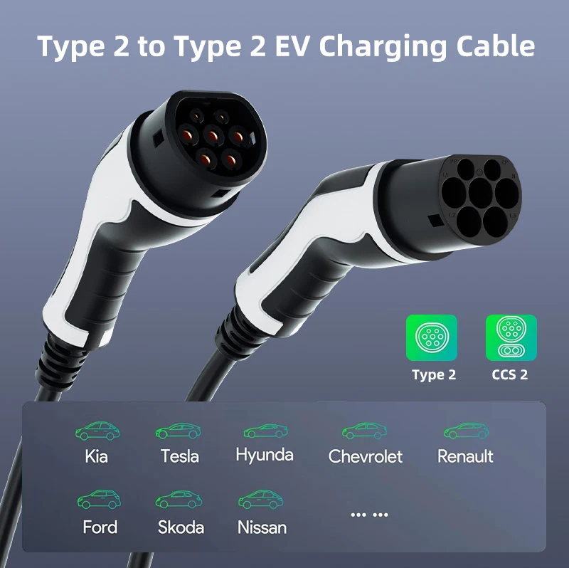 

Mode 3 EV Charging Cable 32A Single Phase 7kw Type 2 to Type 2 Electric Car Charger with Type 2 Cable Connector
