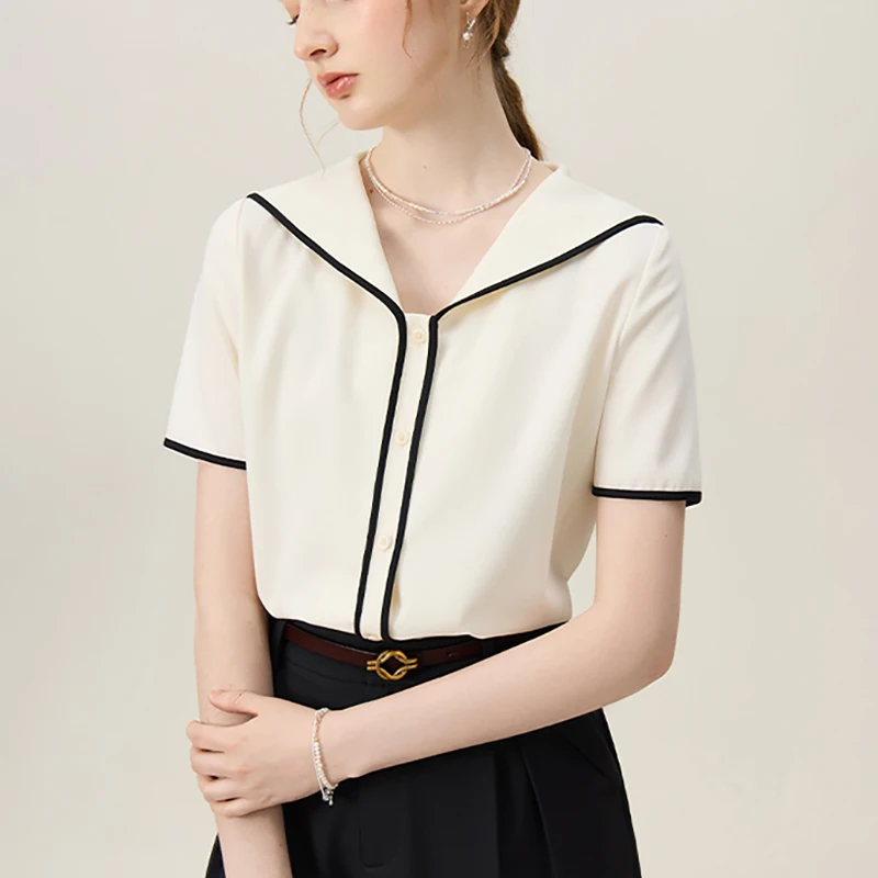 Nuova camicia da donna marinaio camicetta elegante camicia a maniche corte camicetta donna top Blusas Para Mujer Camisas De Mujer Blusas camicie N489