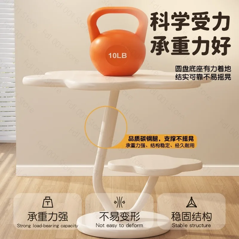 Round Small Coffee Table Cream Style Light Luxury Sofa End Table Space Saving for Small Apartment Balcony Living Room Bedroom