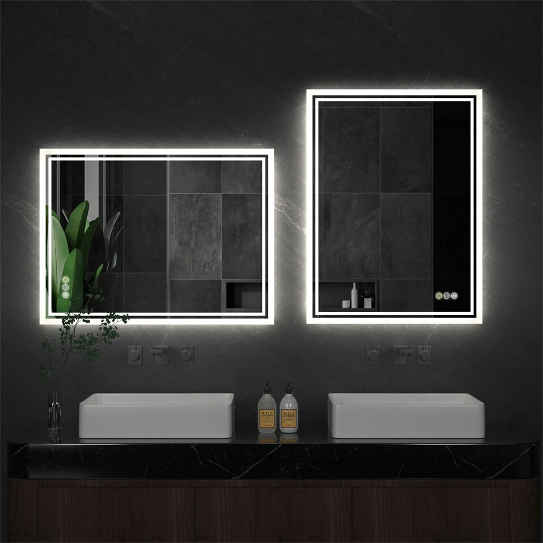 3 Size Dimmable Wall Mounted Mirror LED Bathroom Mirror Rectangle Makeup Mirror Demist, Vertical/ Horizontal Backlit, IP65 Rated