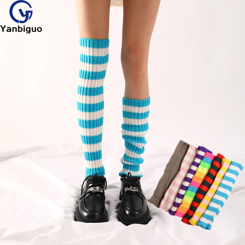 50CM Gestreifte Stricksocken für Damen, Gestrickte Beinwärmer, Gerippte Beinsocken für Party-Accessoires – Detail 1