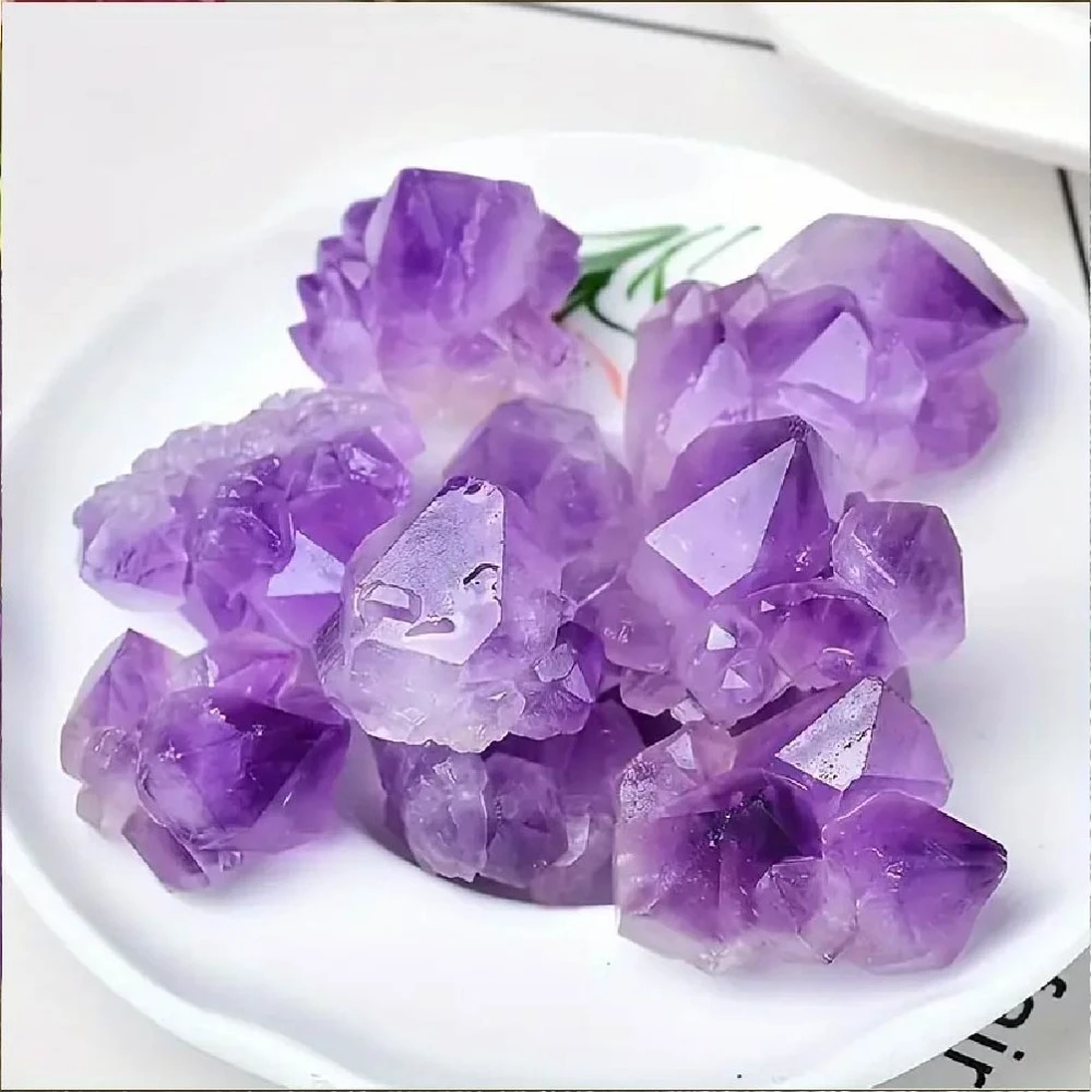 Natural Amethyst Flower Bud Cluster Raw Stone Mineral Crystal Collection Home Desktop Decor Ins Style