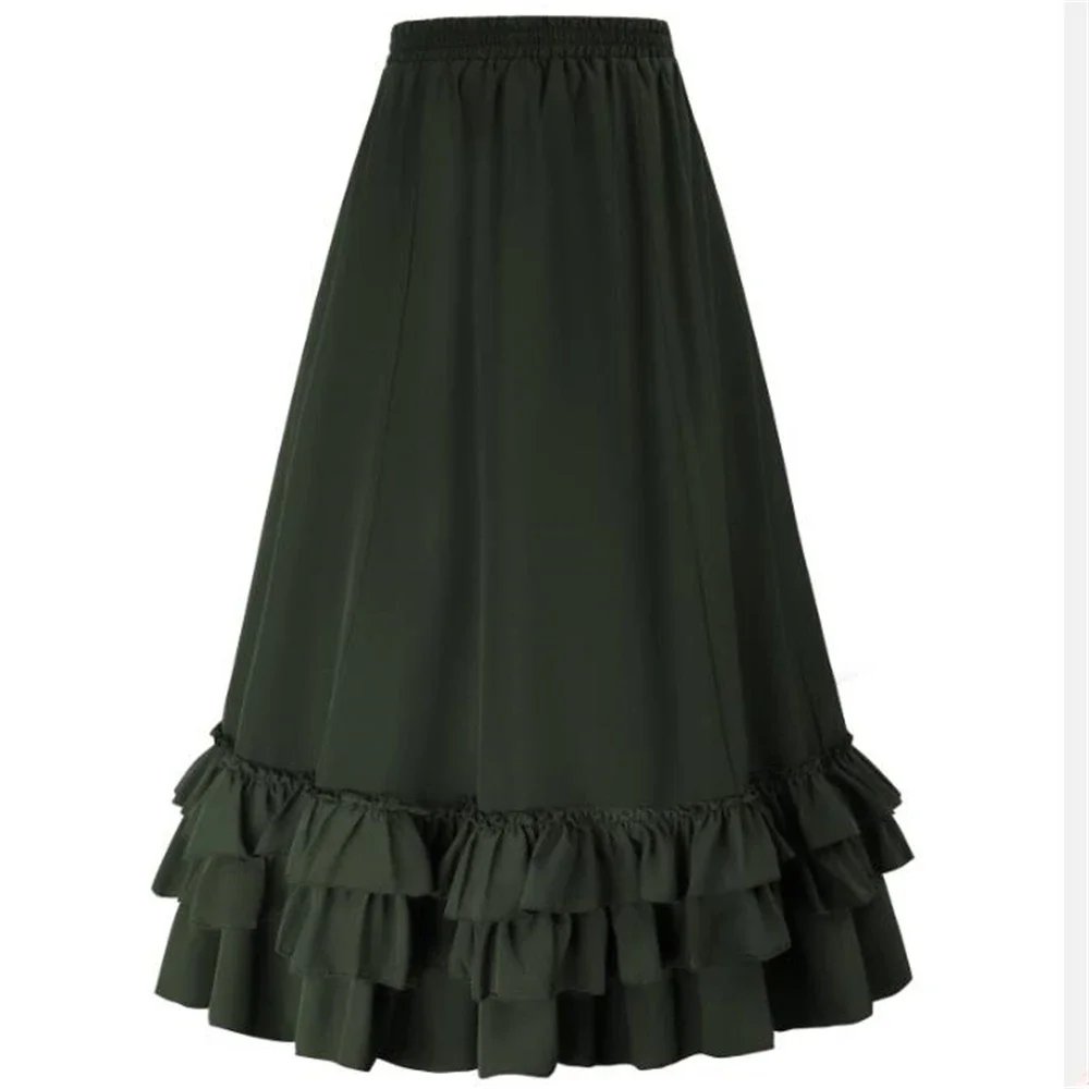 Pop Women Skirt Retro Ruffle Solid Adjustable High Low Skirt Elastic Waist Gothic Skirts Party Club Renaissance Steampunk Skirt