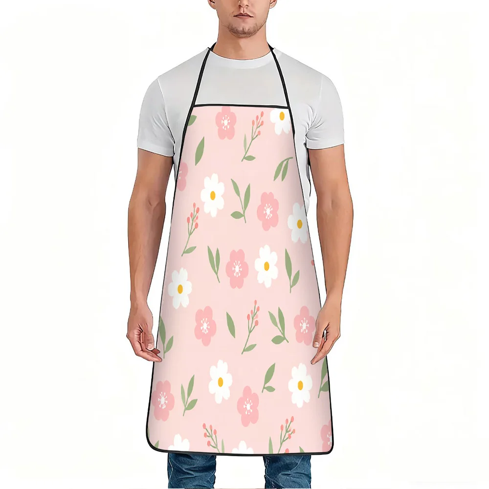 1pc Pink Floral Pattern Print Apron, Durable And Easy to Clean, Adjustable Waistband, Polyester Material, for Kitchen Cooking, G