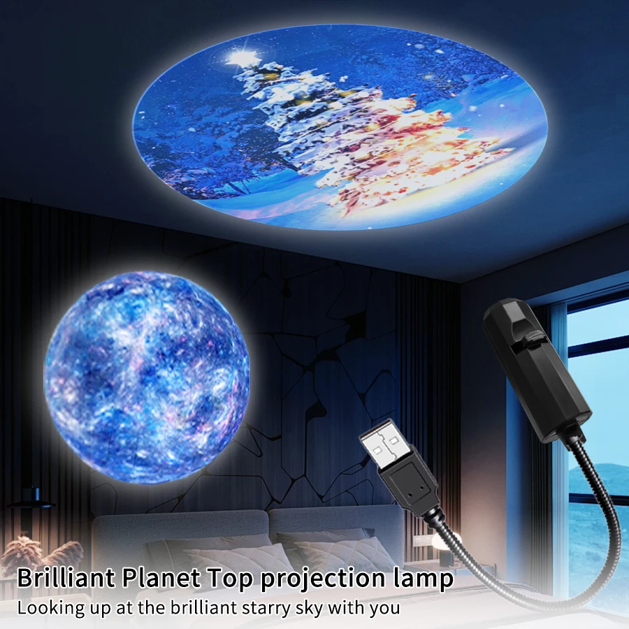 USB Projection Lamp Planet/Halloween/Christmas Theme Indoor Ceiling Projection Night Lamp For Room Wall Decoration Festival Gift