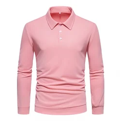 2024 Cross border Foreign Trade Men's Casual Solid Color Polo Shirt Double sided Beaded Breathable Long Sleeve Hooded Men's Polo