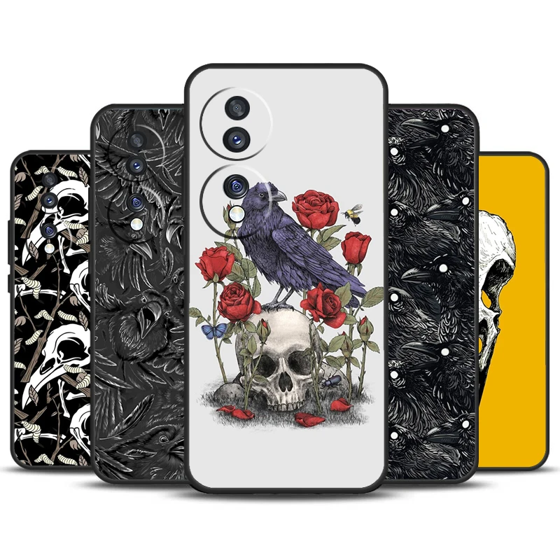 Raven Crow Skull pattern Case For Honor X8b X9b X9a X8a X7a X6a X7 X8 X9 Cover For Honor Magic 6 5 Pro 50 70 90 Lite