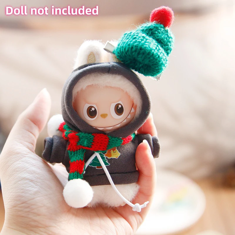 10 سنتيمتر لطيف أفخم دمية الملابس الزي اكسسوارات ل Labubu V4 عيد الميلاد سترة قبعة الملابس هدية السنة الجديدة