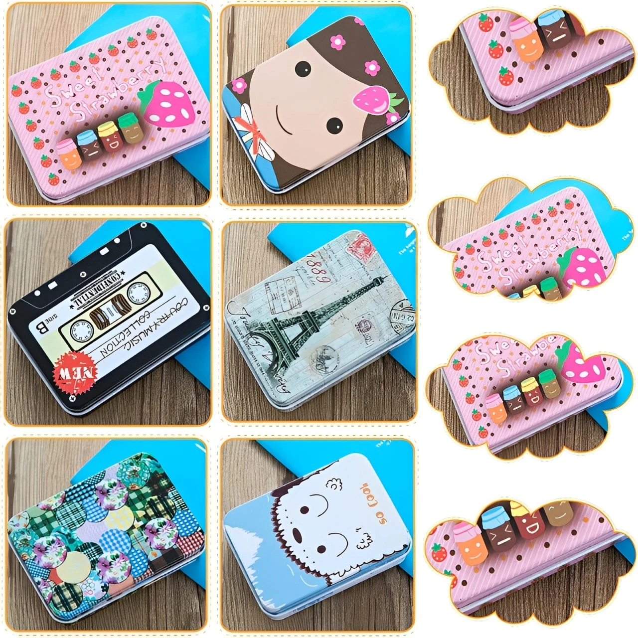 Mini Cute Cartoon Metal Tin Box Rectangular Jewelry Cosmetic Storage Organizer For Girl Fine Gift Box Drawer Receive Storage Box