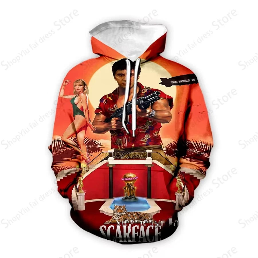 فيلم Scarface ثلاثية الأبعاد طباعة الجرافيك هوديس الرجال النساء موضة المتضخم هوديي البلوز رجل معطف المرأة تعرق توني مونتانا الملابس