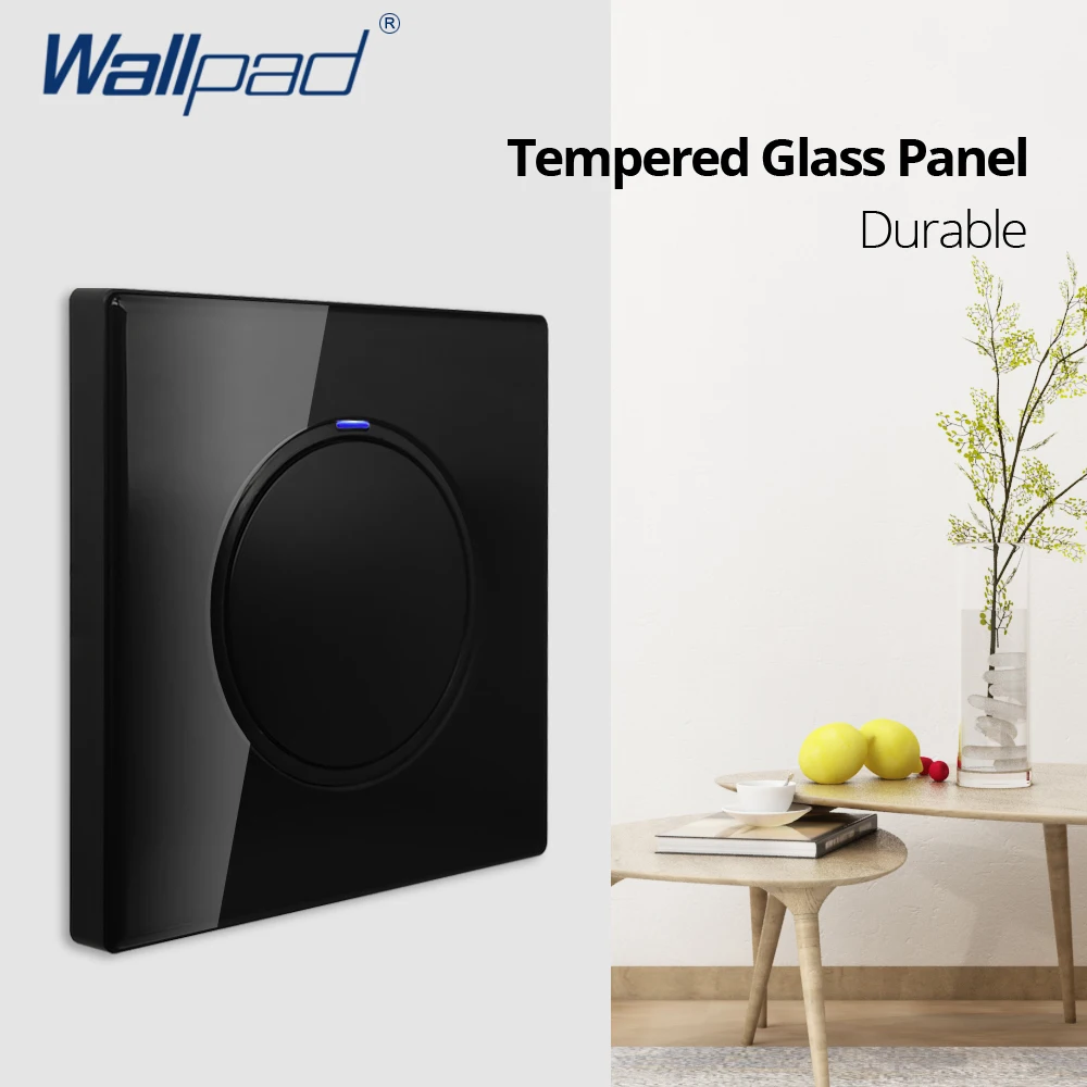 Wallpad Wall Light Switch and Socket Black Glass Panel Blue LED Indicator Push Button Electric Outlet AC110-220V 16A