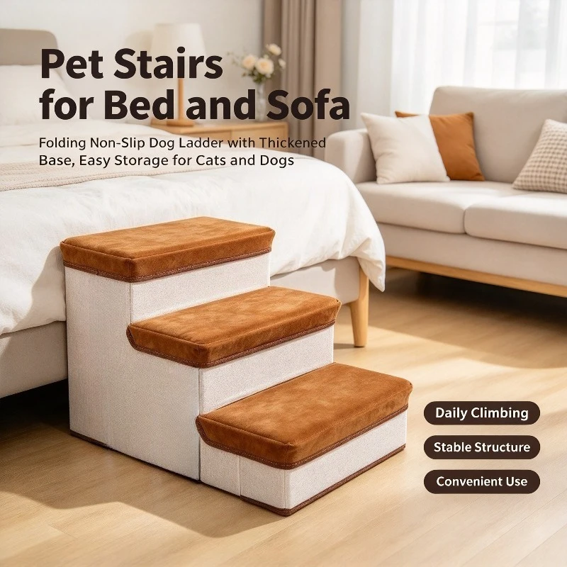 Pet ladder folding storage dog stairs climbing non-slip large capacity pet stairs thickened baseplate puppy ladder