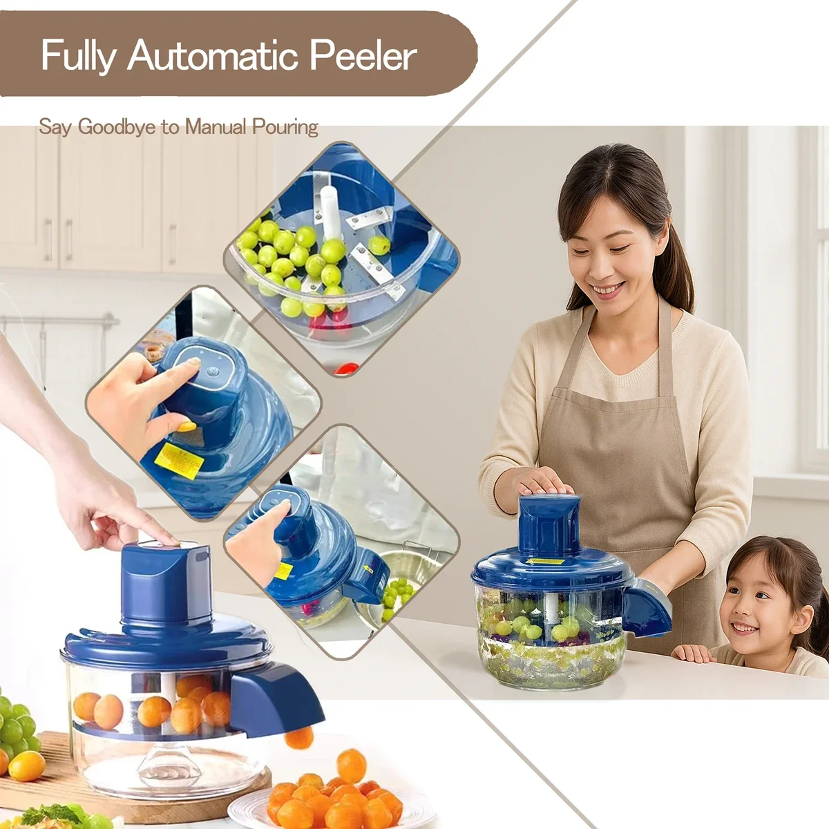 Rechargeable Fruit Peeler Automatic Electric Grape Peeler Machine for Grapes Cherry Tomatoes Garlic Rechargeable Brushless Motor