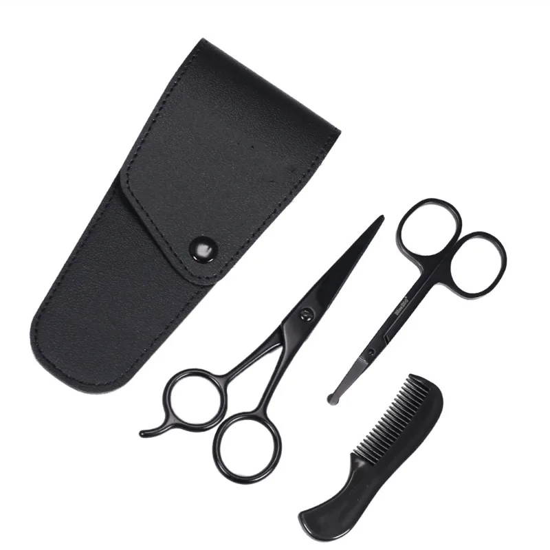 Mens Beard Grooming and Trimming Kit Beard Eyebrow Nose Hair Scissors Comb Facial Trimming  Facial Beard Cleaning Tool