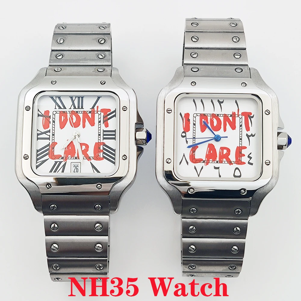 メンズ腕時計 NH35 ダイヤル スクエア パーソナライズされたダイヤル ステンレススチール フォールディング バックル、NH35 ムーブメント時計アクセサリーに適しています。