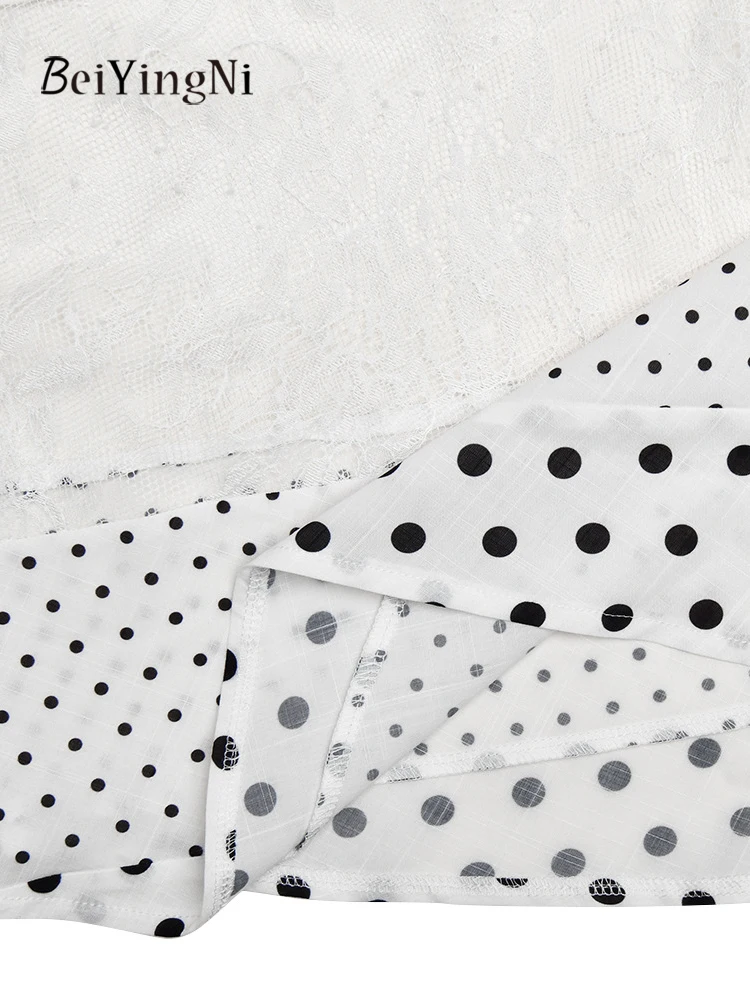 Beiyingni الدانتيل تقسم غير النظامية ميدي التنانير النساء النقاط المطبوعة شيك Y2K الأبيض ألف خط تنورة الإناث الكشكشة عادية الرجعية Faldas