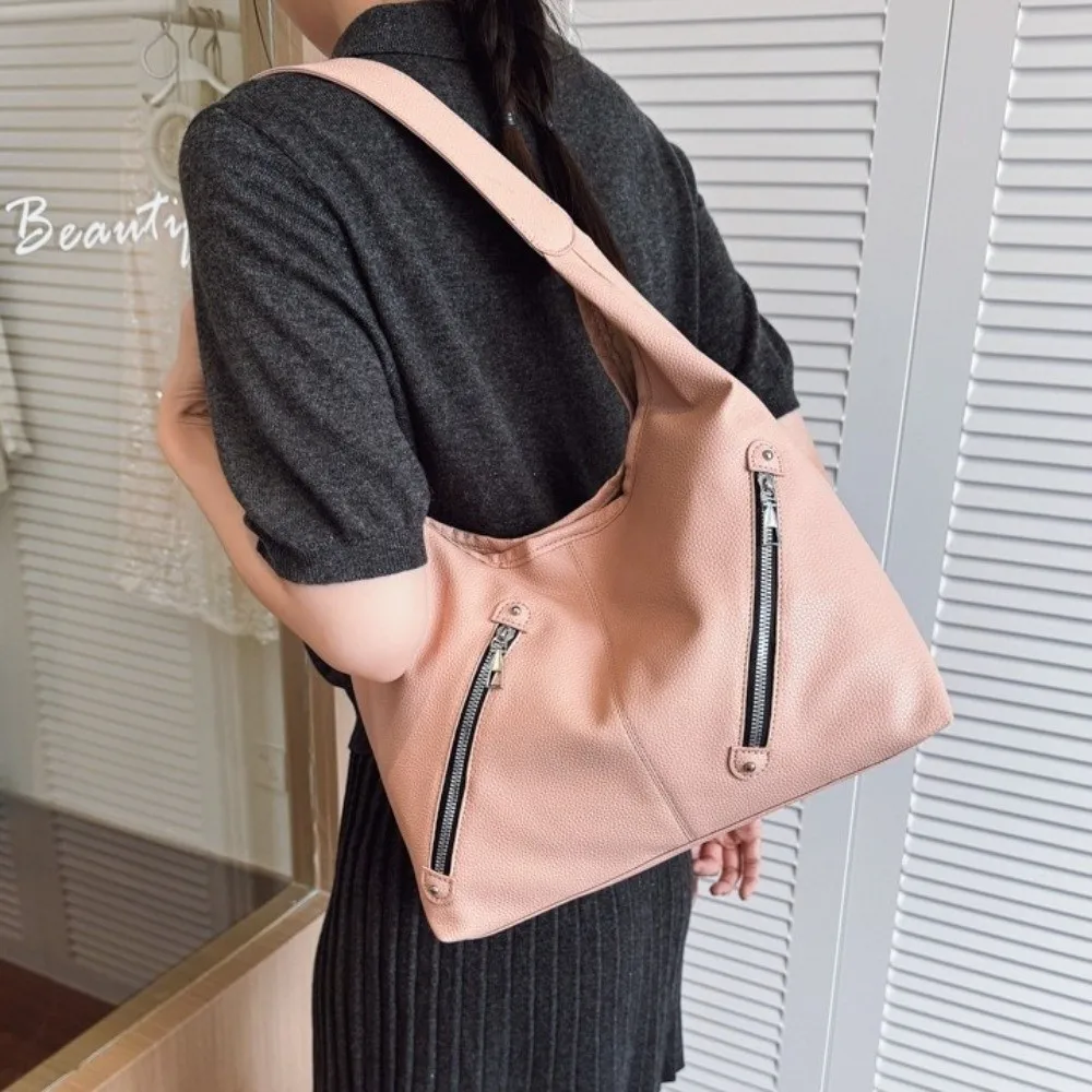 

Solid Color Soft PU Shoulder Bag Korean Style Pockets Underarm Handbag Large Capacity Anti-Splash Water Women Hobo Bag Outdoor