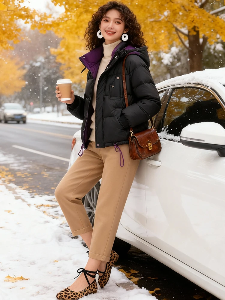 

Korean Sle Commuter Large Size down Cotton Jaet Women's Winter ort Fce-Lined Warm Long Sve Coat Regular Fit