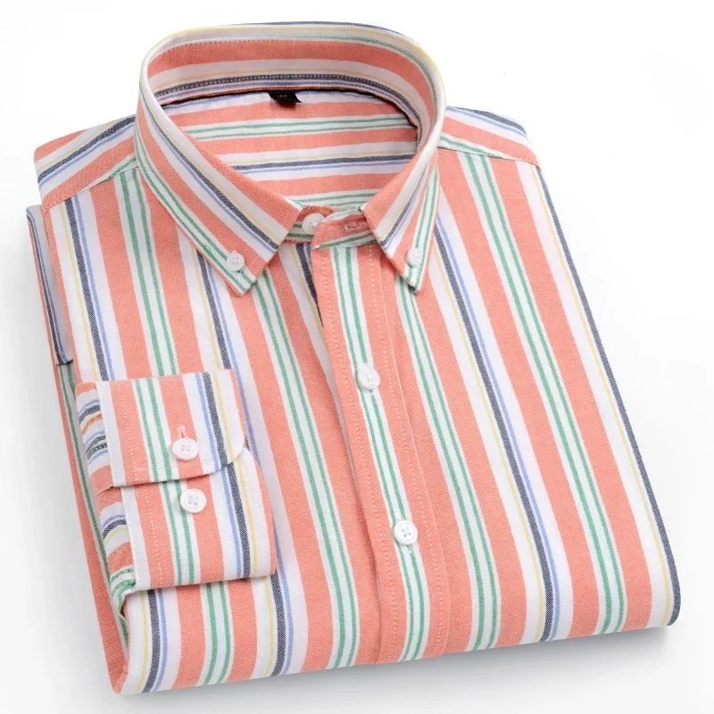 2026 spring new style 100% cotton Oxford plaid striped men's long