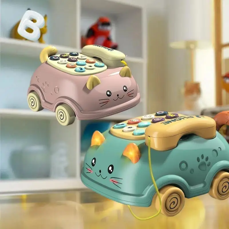 "لعبة هاتف تعليمية على شكل قطة واحدة للأطفال مع أضواء، هدية تعليمية موسيقية من مونتيسوري 3 في 1