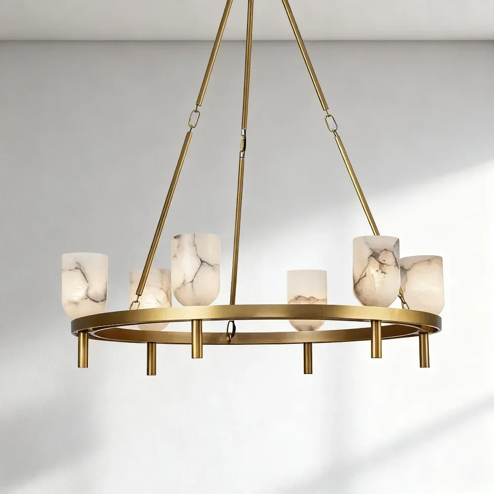 Spanish Brass Marble Pendant Lamp Villa for Living Dining Room Bedside Stairs Backdrop Aisle Corridor Hotel Lighting Lamps Decor