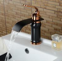 Luxury Style Bathroom Basin Sink Faucet Solid Brass Oil-rubbed Bronze With Rose Golden Waterfall Tap Torneira Banheiro