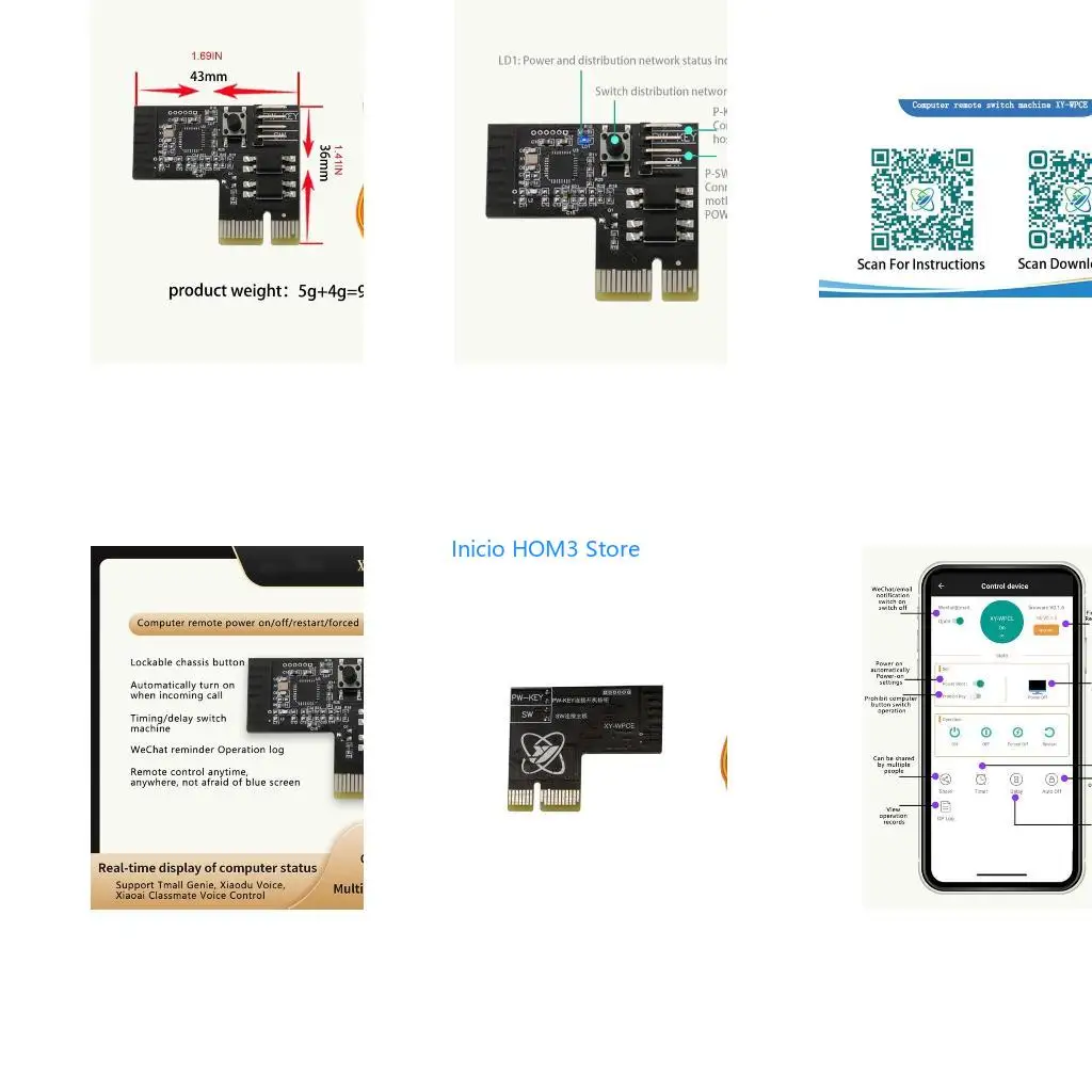 A5YD 2.4Ghz Wifi Remote Computer Power Reset/Boot Module APP Remote Control for All Desktop Computers with for Extra PCI-E