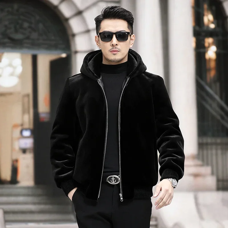 

YEAE Men's Mink Coat Fur Integrated Mink Fur Mink Velvet Winter Men's Fur Coat Men's Winter Casual Warm Coat