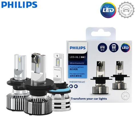 Philips Ultinon Essential G2 LED H1 H4 H7 H8 H11 H16 HB3 HB4 H1R2 9003 9005 9006 9012 6500K Farol de carro Lâmpada de neblina automática (2 pacotes)