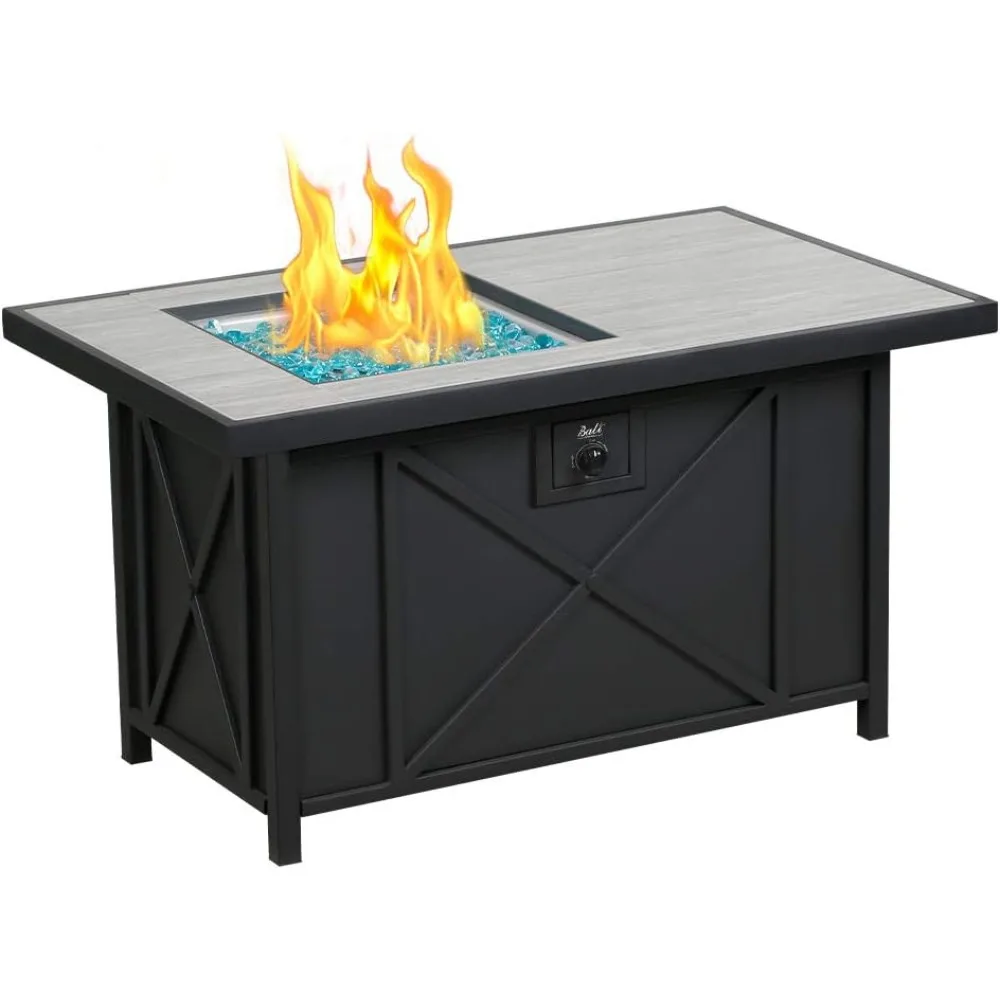 

42 inch 50,000 BTU Rectangular Propane Gas Fire Pit Table with Fire Glass and Table Lid, Fire Pits Outdoor for Garden, Patio, B