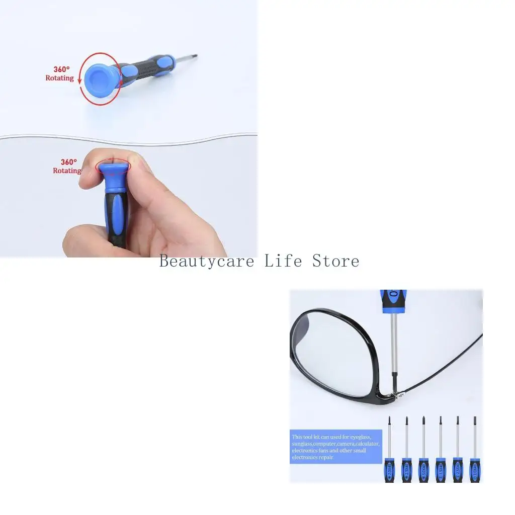 652C Eyeglass Repair Kit with 6 Pcs Magnetic Screwdrivers and Glass Screw Tweezers Tools for Glasses Eye Glass Sunglass Repair