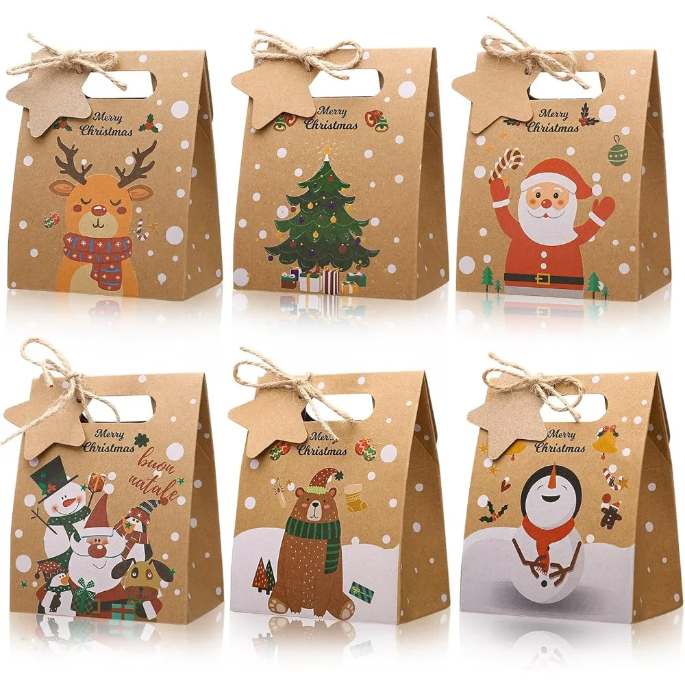 

24 PCS Christmas Small Gift Boxes with Ornaments Tags- 4.7x3.7x2.4in, Christmas Treat Boxes for Donuts Cupcake Candy, Kraf