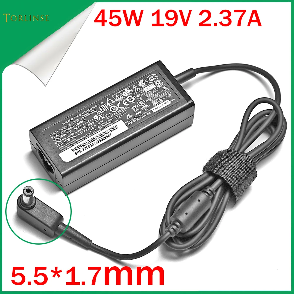 19V 2.37A 5.5*1.7MM 45W Laptop Adapter Charger For Acer Aspire 3 A314-31 A515-51-3509 E5-573-516D Series Notebook Power Supply